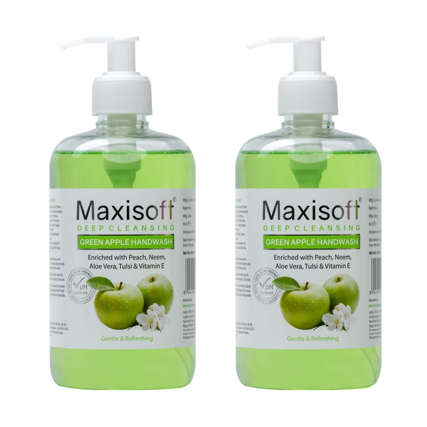 Maxisoft Deep Cleansing Handwash | Gentle & Refreshing | Green Apple | 500 Ml | Pack Of 2