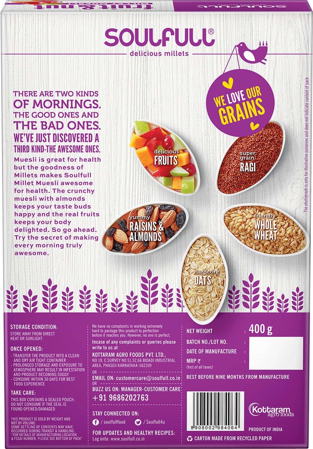 Buy TATA SOULFULL FRUIT & NUT MILLET MUESLI WITH FRUITS & ALMONDS 400G