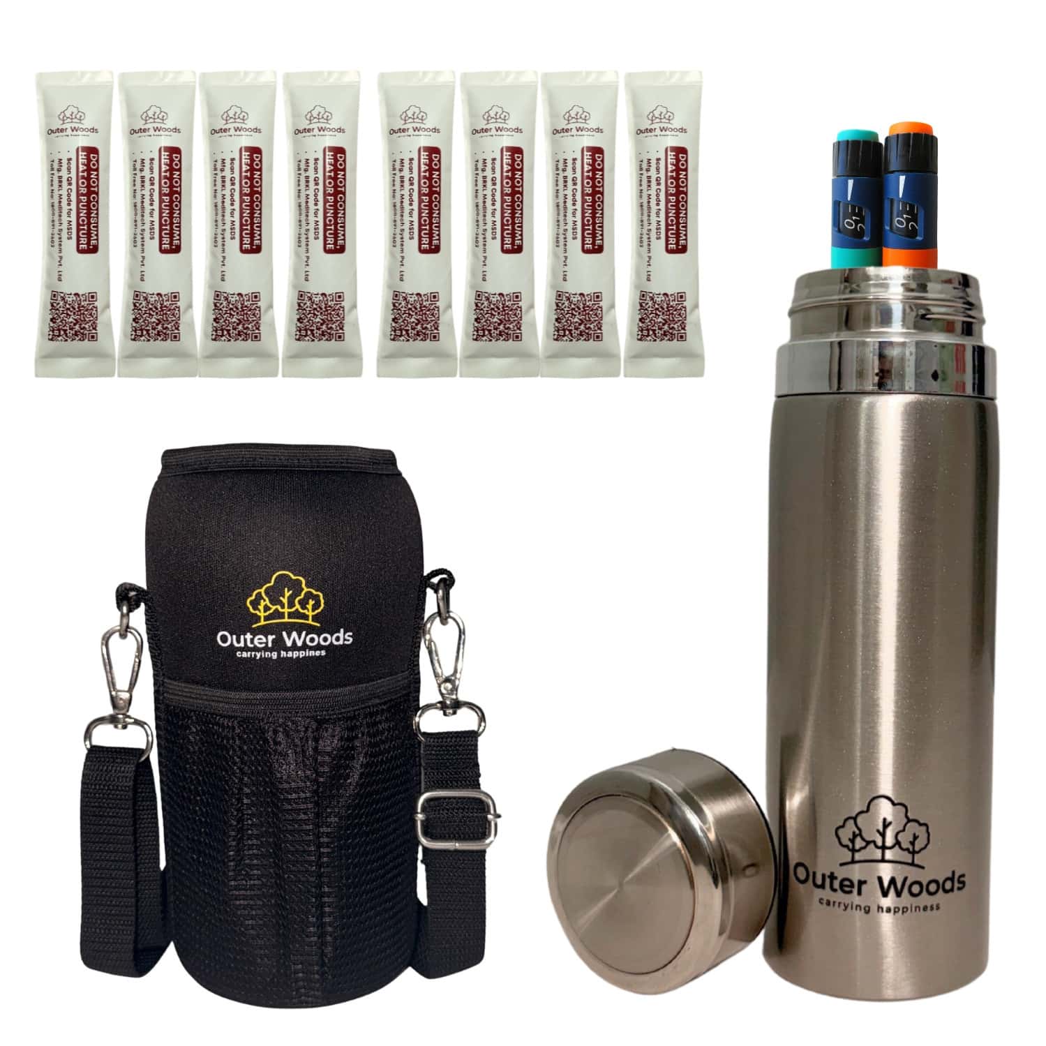 Outer Woods Insulin Cooler Bottle Case With 8 Mini Ice Gel Packs | 20+ Hrs Cooling | Medium - Silver