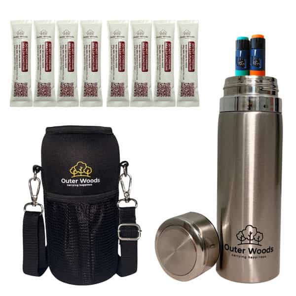 Outer Woods Insulin Cooler Bottle Case With 8 Mini Ice Gel Packs | 20+ Hrs Cooling | Medium - Silver