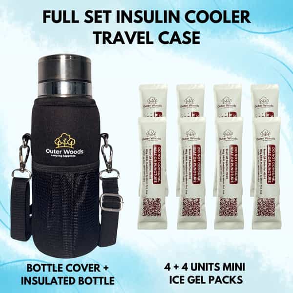 Outer Woods Insulin Cooler Bottle Case With 8 Mini Ice Gel Packs | 20+ Hrs Cooling | Medium - Silver