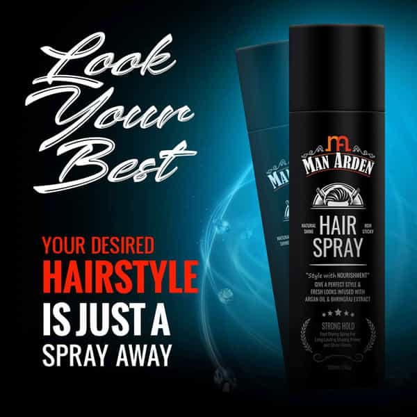 Man Arden Hair Spray - Strong Hold Styling With Nourishment - Argan Oil And Bhringraj 180 Ml