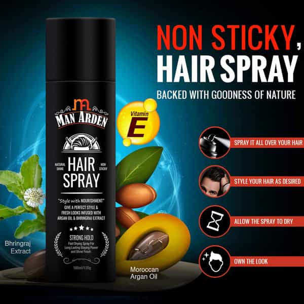 Man Arden Hair Spray - Strong Hold Styling With Nourishment - Argan Oil And Bhringraj 180 Ml
