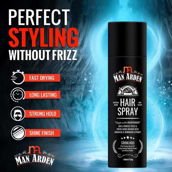 Man Arden Hair Spray - Strong Hold Styling With Nourishment - Argan Oil And Bhringraj 180 Ml