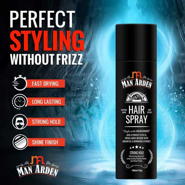 Man Arden Hair Spray - Strong Hold Styling With Nourishment - Argan Oil And Bhringraj 180 Ml