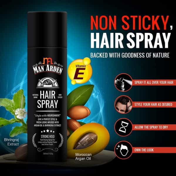 Man Arden Hair Spray - Strong Hold Styling With Nourishment - Argan Oil And Bhringraj 180 Ml