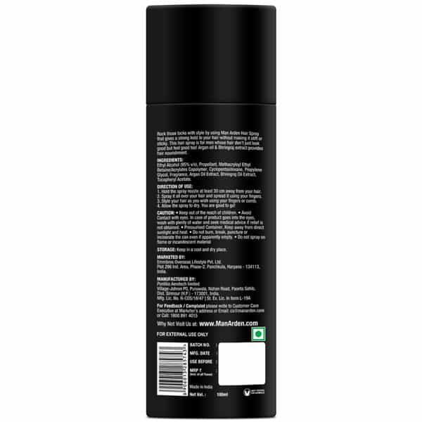 Man Arden Hair Spray - Strong Hold Styling With Nourishment - Argan Oil And Bhringraj 180 Ml