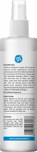 Captain Zack Ticket To Fleadom Waterless Shampoo Spray For Dogs 250 Ml