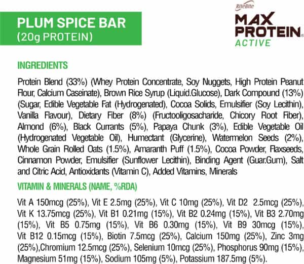 Ritebite Max Protein Active Plum Spice Bar 70G - Pack Of 1