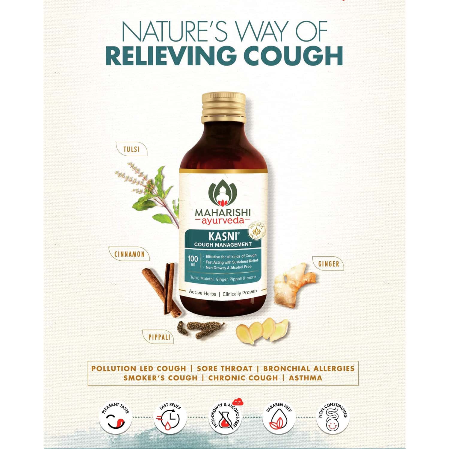 Buy MAHARISHI AYURVEDA KASNI COUGH SYRUP NONDROWSY NON HABIT