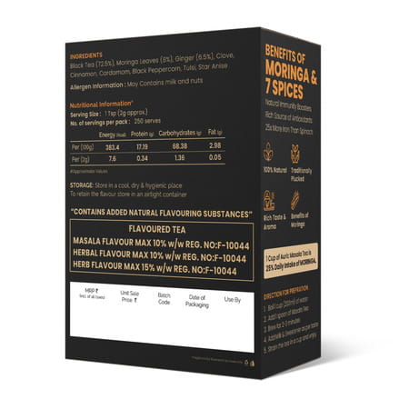 Auric Kadak Moringa Masala Tea - Black Tea From Assam & Darjeeling - 500g