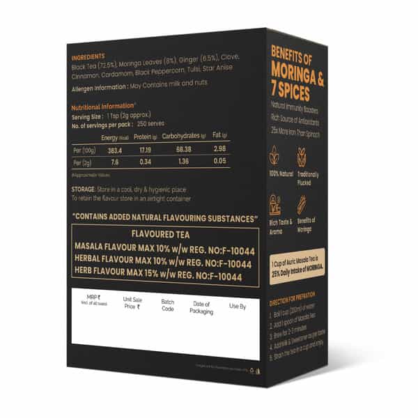 Auric Kadak Moringa Masala Tea - Black Tea From Assam & Darjeeling - 500G