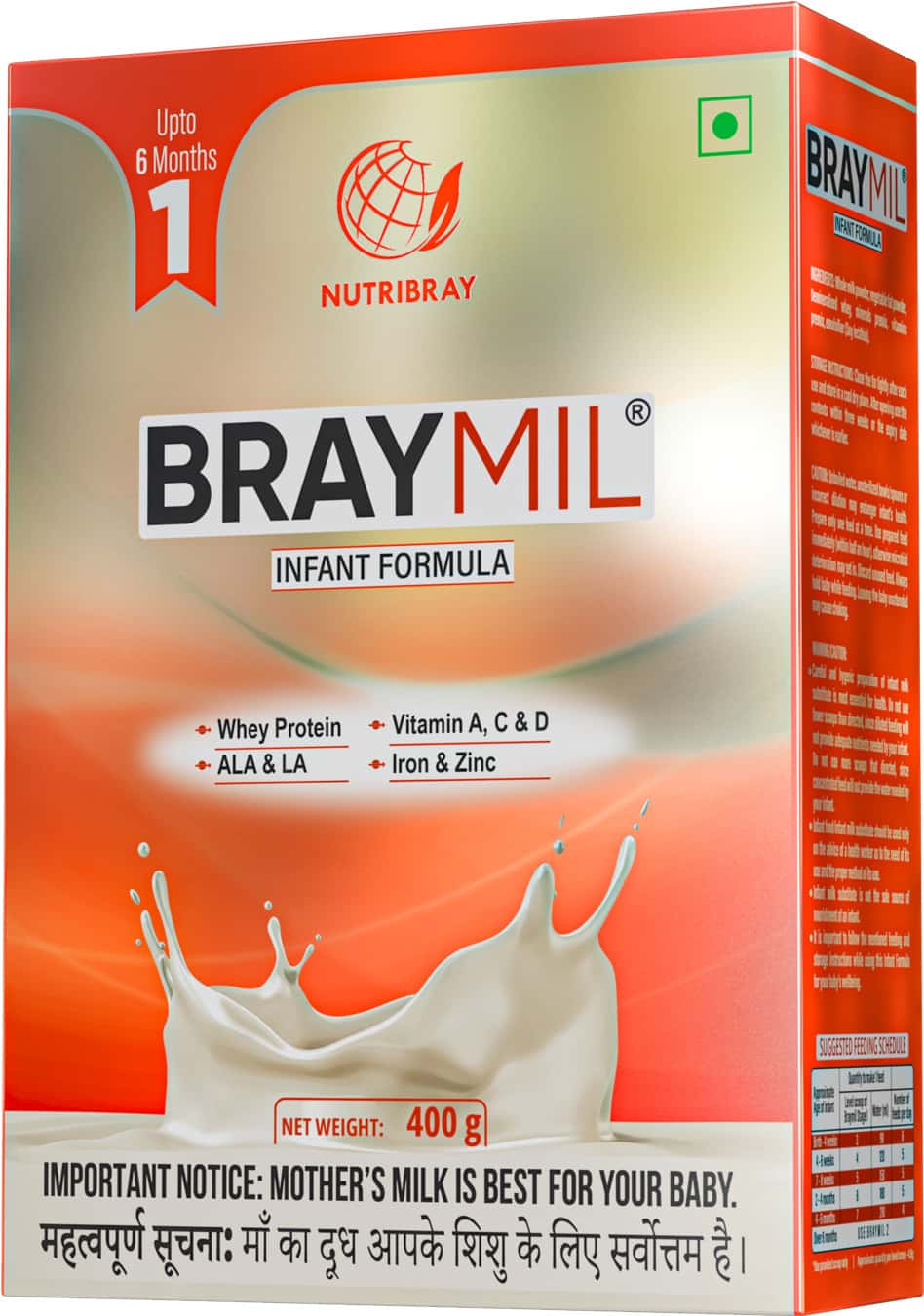 Braymil 1 Infant Formula | Stage - 1 For 0 To 6 Months - 400 Gm (bag In Box)