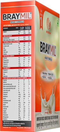 Braymil 1 Infant Formula | Stage - 1 For 0 To 6 Months - 400 Gm (Bag In Box)