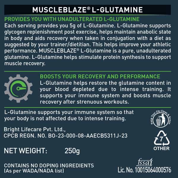 Muscleblaze L-Glutamine Unflavoured 250 Gm