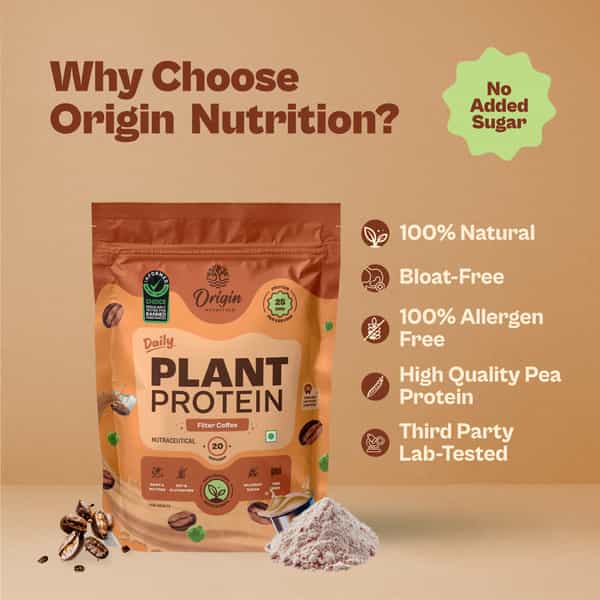Origin Nutrition 100% Natural Plant Protein Powder 737G Coffee Caramel With 25G Plant Based Protein