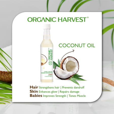 Organic Harvest Cold Pressed Extra Virgin Organic Coconut Oil For All Types Of Hair | Skin | 500ml