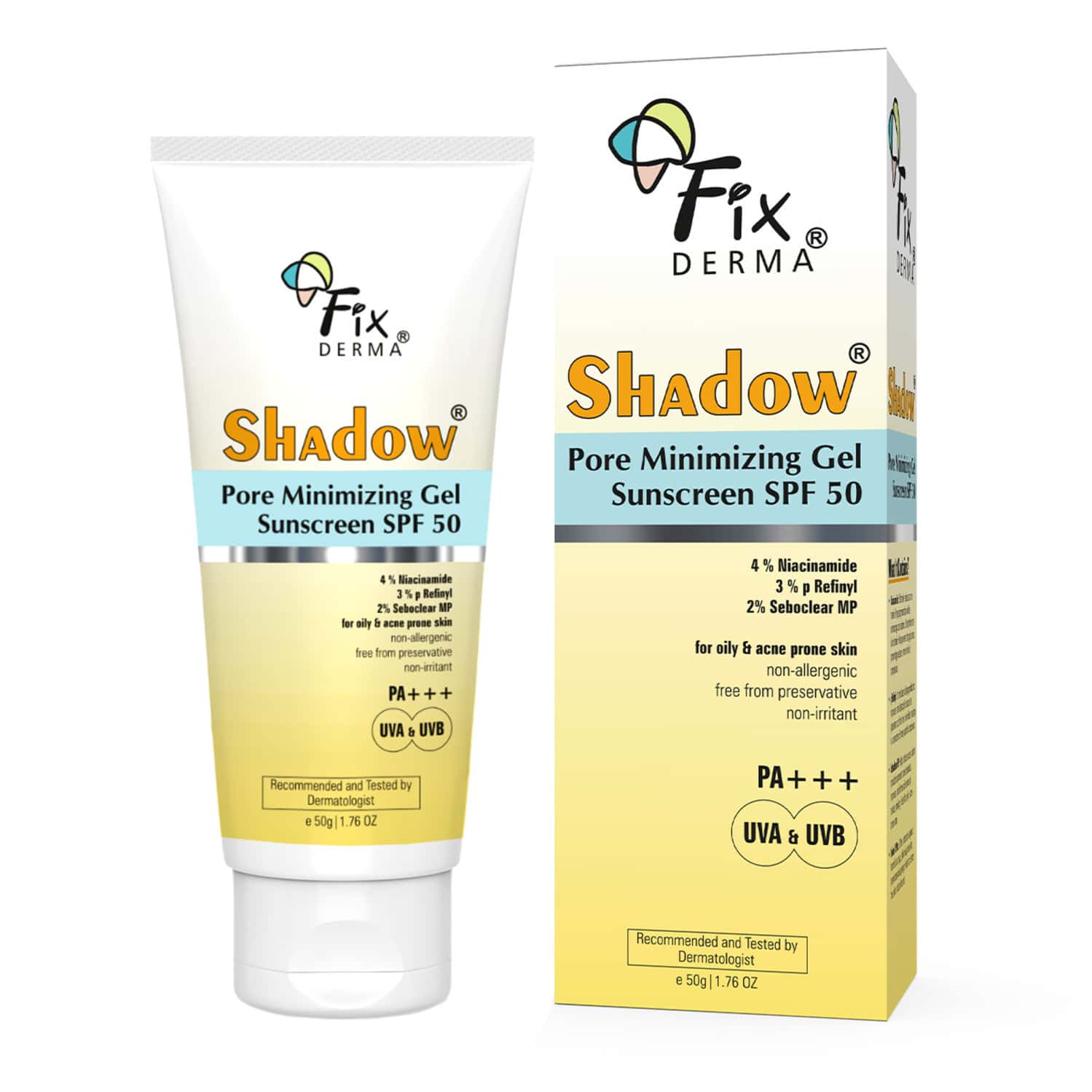 Fixderma Shadow Pore Minimizing Gel Sunscreen Spf 50 Pa+++ Oily & Acne Prone Skin 50 Gm