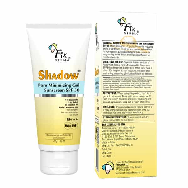 Fixderma Shadow Pore Minimizing Gel Sunscreen Spf 50 Pa+++ Oily & Acne Prone Skin 50 Gm