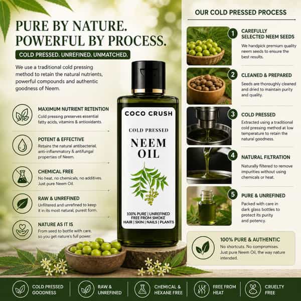 Coco Crush Neem Oil Cold-Pressed For Skin Care | Pimples & Scalp Treatment -50Ml