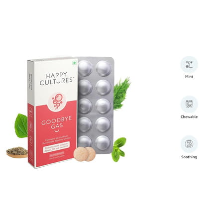 Velbiom Happy Cultures Goodbye Gas All Types Of Bloating-Relief | 30 No Mint Capsules