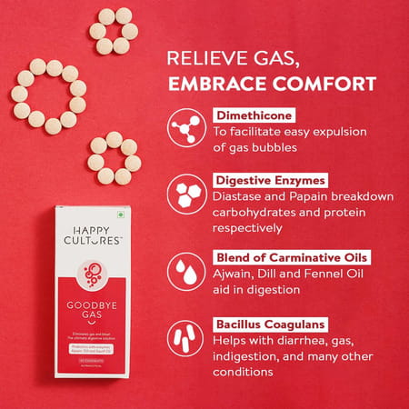 Velbiom Happy Cultures Goodbye Gas All Types Of Bloating-Relief | 30 No Mint Capsules