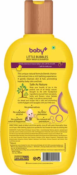Lotus Herbals Baby+ Little Bubbles Body Wash And Shampoo 200Ml
