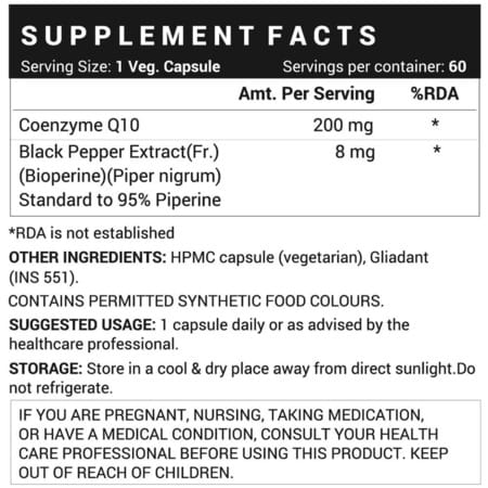 Inlife Coenzyme Q10 Coq10 200mg With Bioperine 8mg Supplement - 60 Veg Caps(2 Pack) (2 X 60 No)