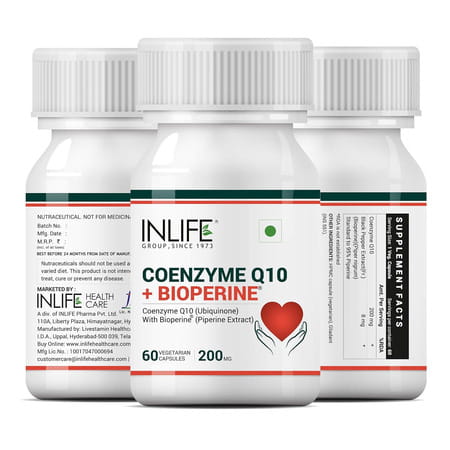 Inlife Coenzyme Q10 Coq10 200mg With Bioperine 8mg Supplement - 60 Veg Caps(2 Pack) (2 X 60 No)