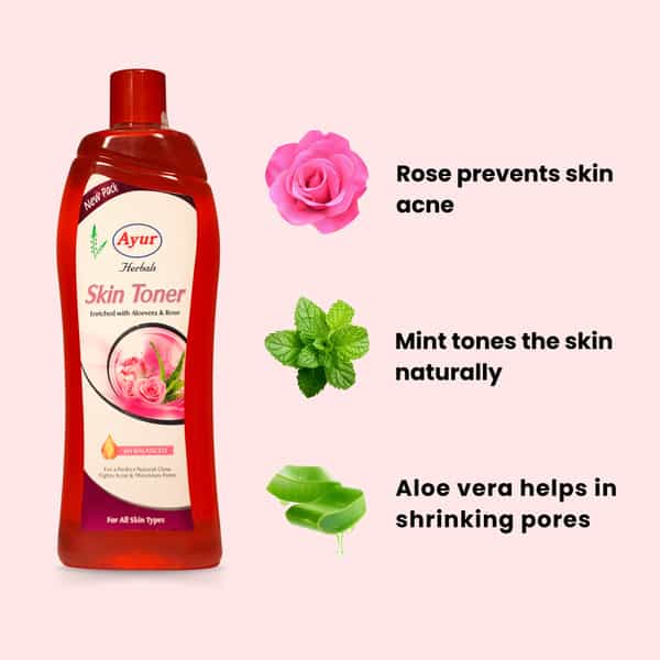 Ayur Herbals Skin Toner With Rose, Aloe & Mint I Trace Dirt And Grime From The Pores I Pack 2- 200Ml