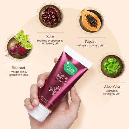 Mother Sparsh Rose & Beetroot Face Wash For Dull Dry & Uneven Skin -75ml