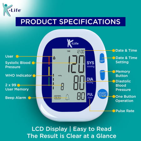 K-Life 104 - Fully Automatic Digital Blood Pressure Checking Machine | Bp Monitor (White)