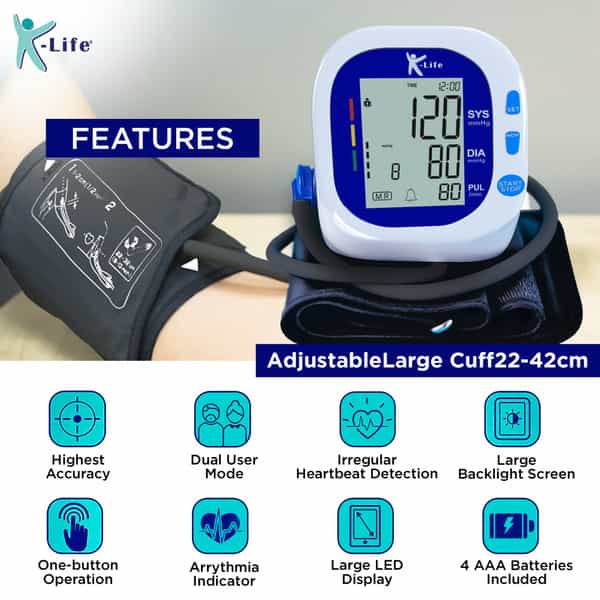 K-Life 104 - Fully Automatic Digital Blood Pressure Checking Machine | Bp Monitor (White)