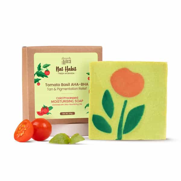 Nat Habit Tomato Basil Tan Removal Soap For Glowing Skin Cold Pressed Bath Soap (125G)