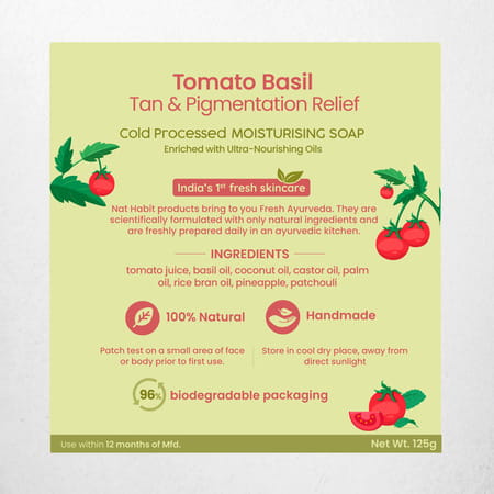 Nat Habit Tomato Basil Tan Removal Soap For Glowing Skin Cold Pressed Bath Soap (125g)