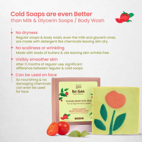 Nat Habit Tomato Basil Tan Removal Soap For Glowing Skin Cold Pressed Bath Soap (125G)