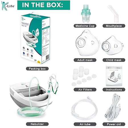 K-Life 108 Steam Respiratory Machine Kit For Baby Adults Kids Asthma Patients Nebulizer (White)