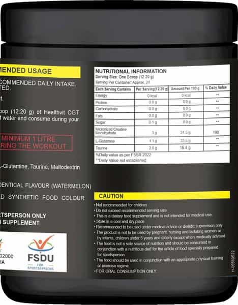 Healthvit Fitness Advanced Cgt Powder - Watermelon Flavour (24 Servings) - 300Gm