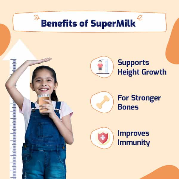 Gritzo Supermilk Growth+ (7-9Y Girls) (Double Chocolate | 800G) With Super Gummies (Strawberry)