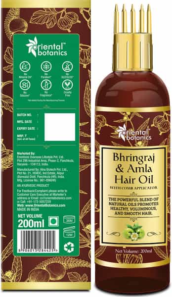 Oriental Botanics Bhringraj & Amla Hair Oil With Comb Applicator 200Ml
