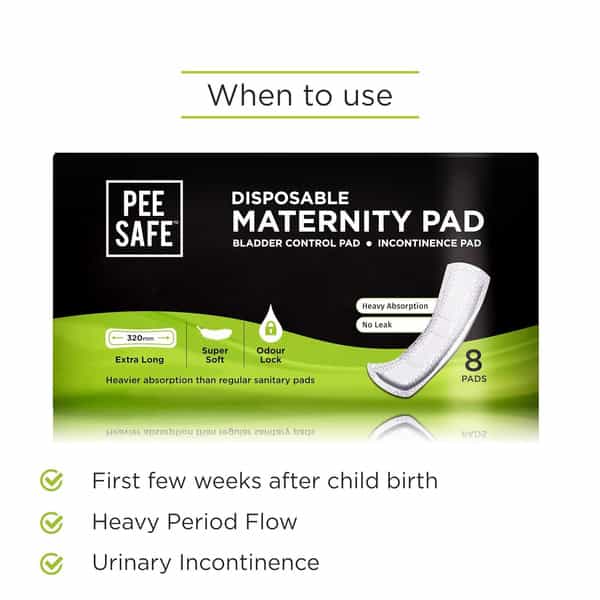 Pee Safe Disposable Maternity Pad Bladder Control Pad Incontinence Pad (Extra Long (8 Pads))