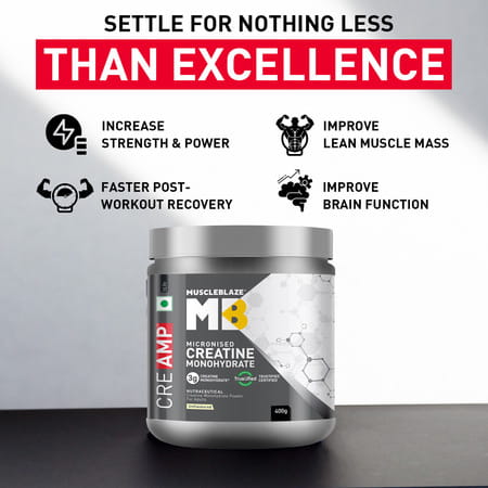 Muscleblaze Micronised Creatine Monohydrate Creamp Powder | Unflavoured (129 Servings | 400G)