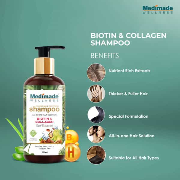 Medimade Volumizing And Thickening Shampoo With Biotin & Collagen - 300 Ml X 2 ( Pack Of 2 )