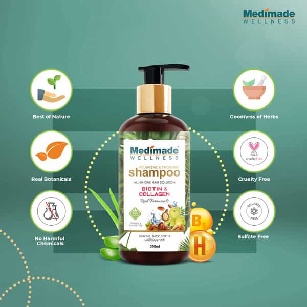 Medimade Volumizing And Thickening Shampoo With Biotin & Collagen - 300 Ml X 2 ( Pack Of 2 )