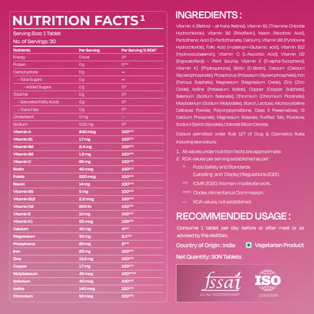 Nutrabay Pro Active Multivitamin For Women - Iron | Multivitamins And Multiminerals - 30 Veg Tablets