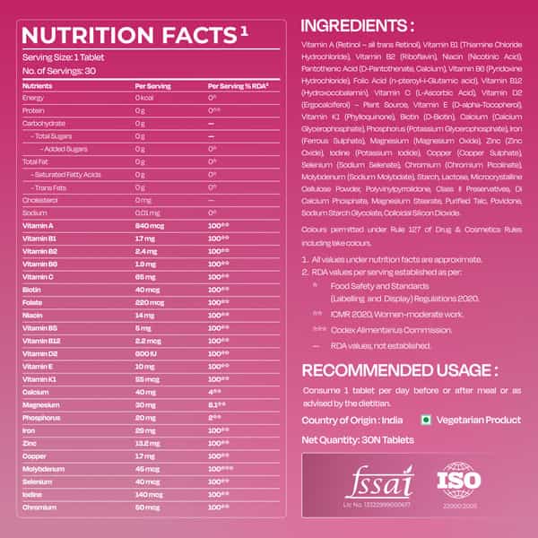 Nutrabay Pro Active Multivitamin For Women - Iron | Multivitamins And Multiminerals - 30 Veg Tablets