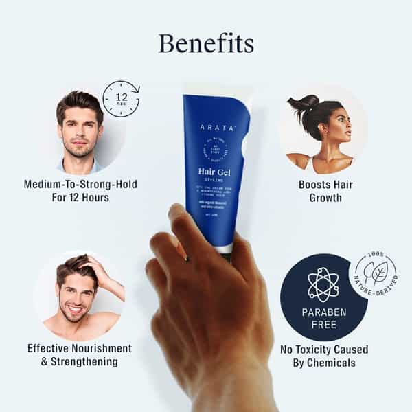 Arata Natural Hair Gel For Studio Styling Shaping Strong Hold And Nourishment (50 Ml)