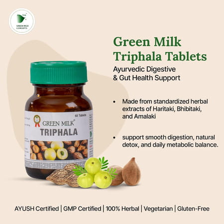 Green Milk Triphala Tablets | Ayurvedic Digestive & Gut Health Support | 60 Tablets