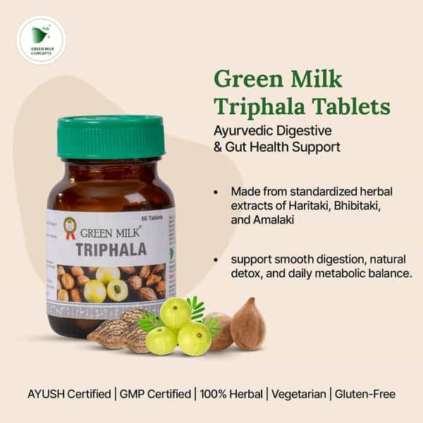 Green Milk Triphala Tablets | Ayurvedic Digestive & Gut Health Support | 60 Tablets