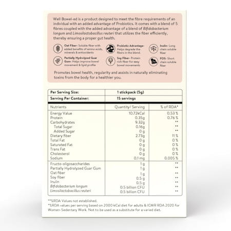 Velbiom Happy Cultures Well Bowel-Ed Unique Blend 5 Digestive Fiber Probiotics| Sachets (15 No)
